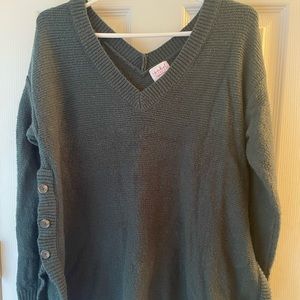 V neck forest green maternity sweater